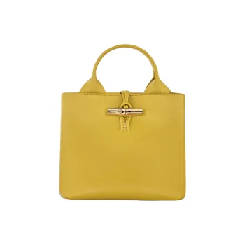 LONGCHAMP Le Roseau Cow Leather Handbag Small Size Women's Raw Ginger Yellow