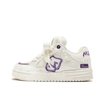 MQMS Anti Slip And Wear Resistant Height Increasing Low Top Skateboard Shoes Unisex White Purple