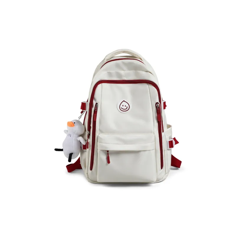 VINEY Fabric Backpack Unisex White & Red/White & Blue-3