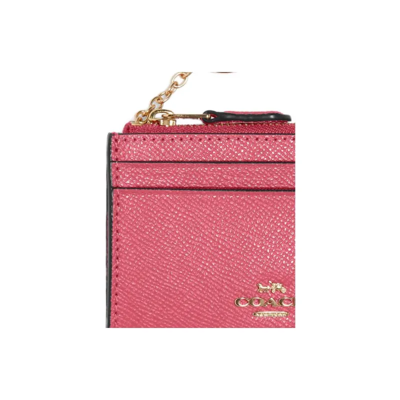 COACH Skinny Id Case Cross-Stitch Leather Document Wallet Card Holders Mini Women's Watermelon Red-4