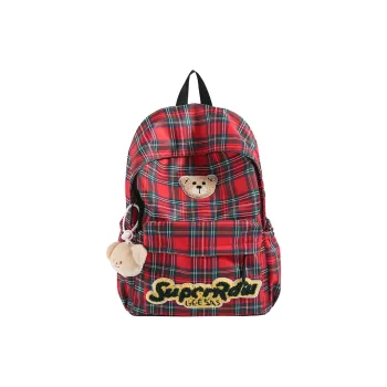 FAMAN Fabric Backpack Women's Red Plaid/Brown Plaid/Leopard Print