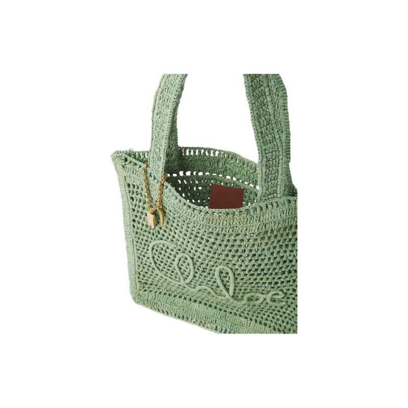 Chloe Raffia Tote Bag Shopping Bag Handbag Shoulder Bag Women's Green-4