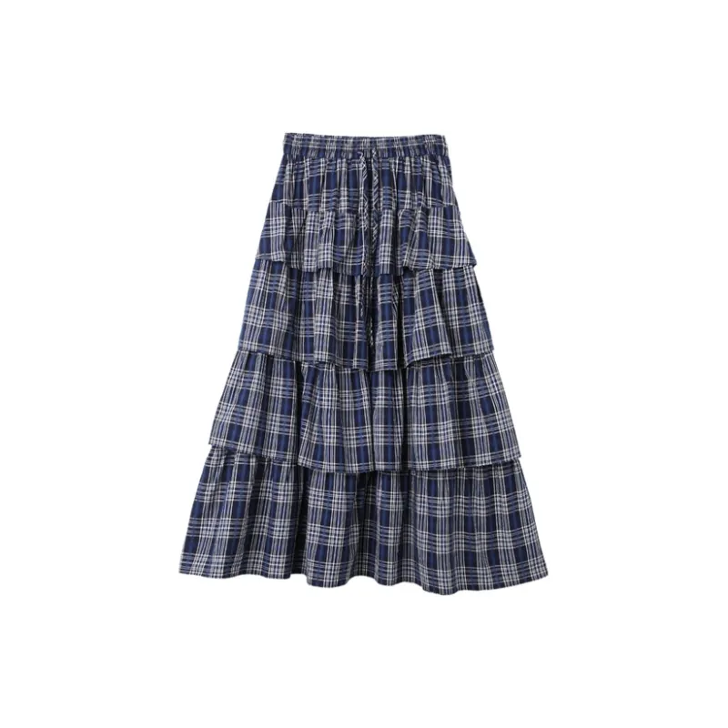 SETIROM Casual Long Skirt Women's Plaid-1