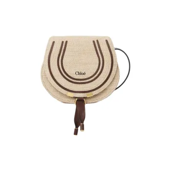Chloe Marcie Cotton With Polyamide Crossbody Bag, Shoulder Bag Trumpets Women's Beige & Dark Brown