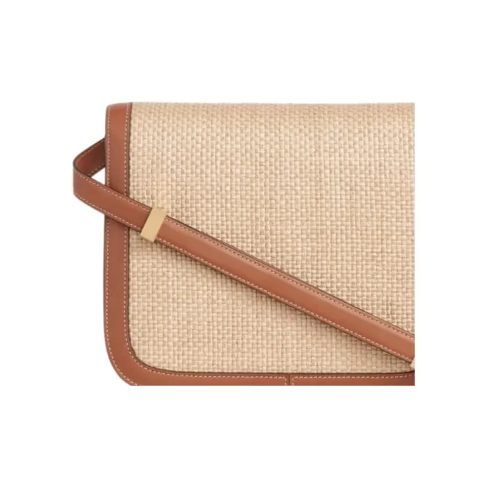 CELINE Classic Bo Fabric Woven With Cow Leather Crossbody Bag Shoulder Bag Medium Size Women's Brown-4