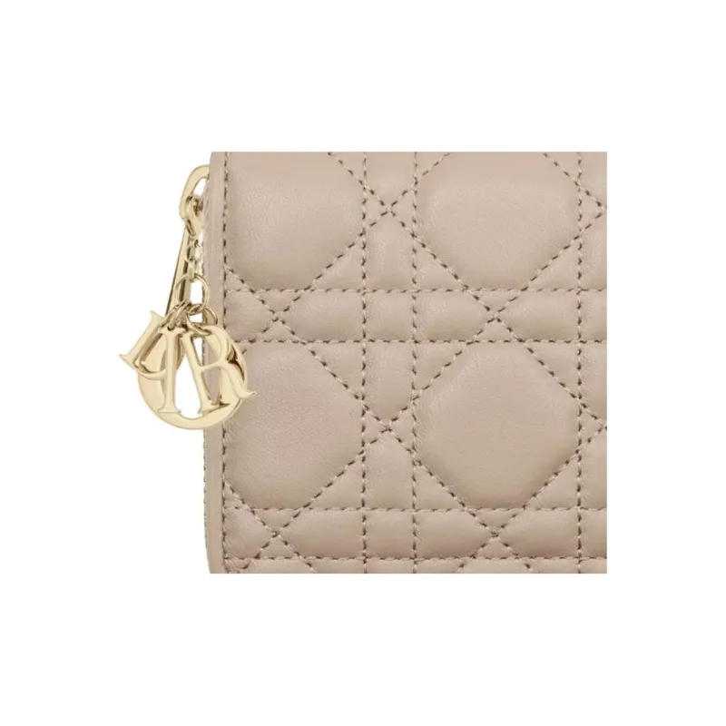 DIOR Lady Dior Sheepskin Wallet Women's Warm Beige-4