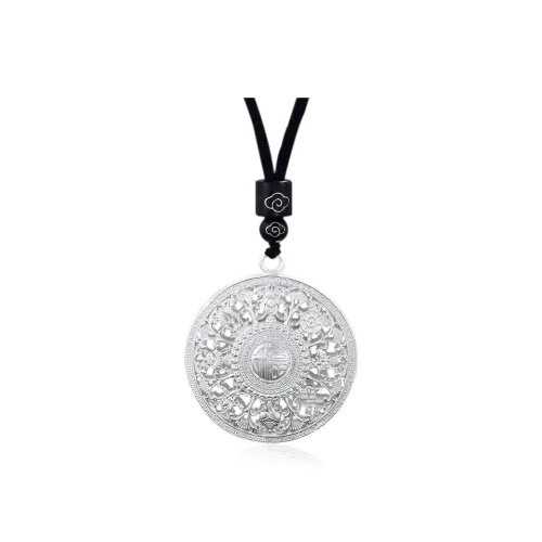 ZENGCAI S925 Silver Chinese Style Peace Buckle Pendant Pale Greenish White Jade Womens
