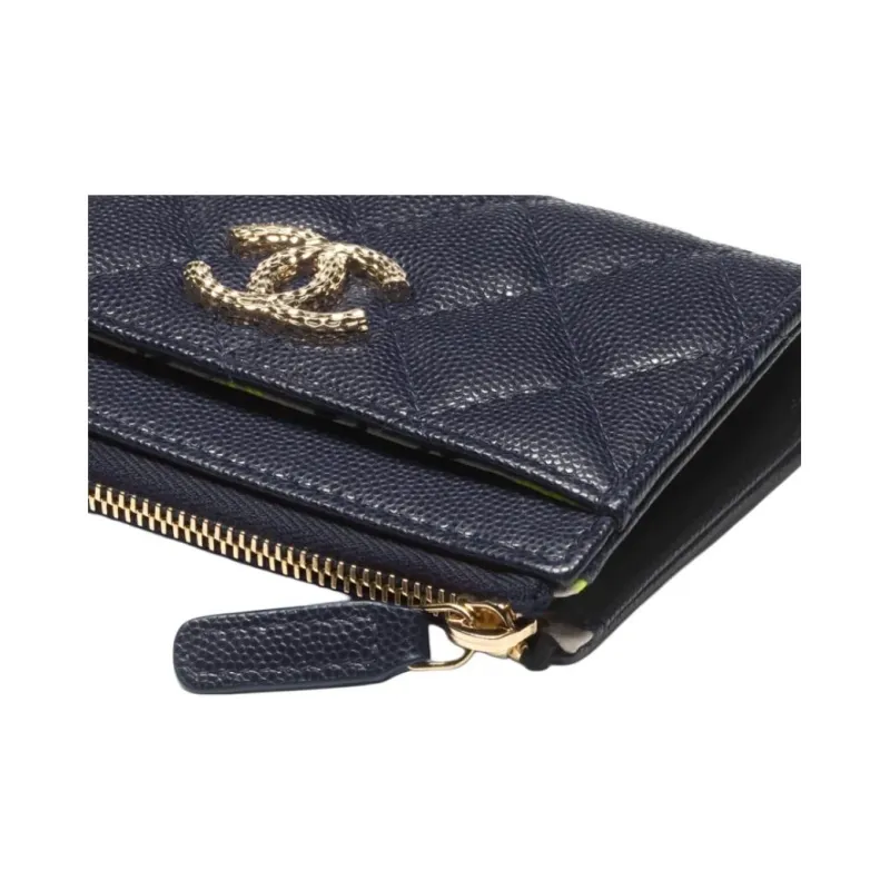CHANEL Grain Calfskin Card Holder Women's Marine Blue-4