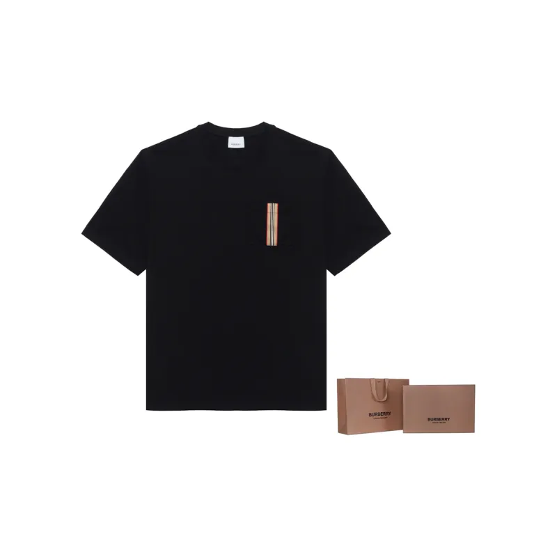 Burberry Stripe Trim Pocket Cotton T shirt-7