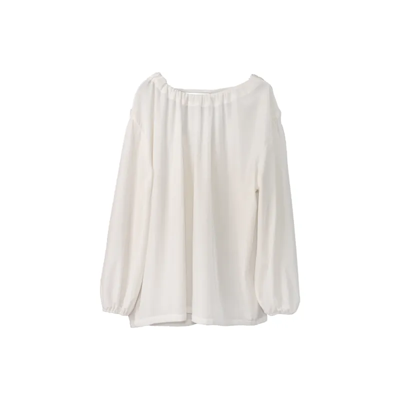 Fstudio Early Spring Korean Style Loose Fit V Neck Lightweight Long Sleeved Base Shirt Women's Beige-1