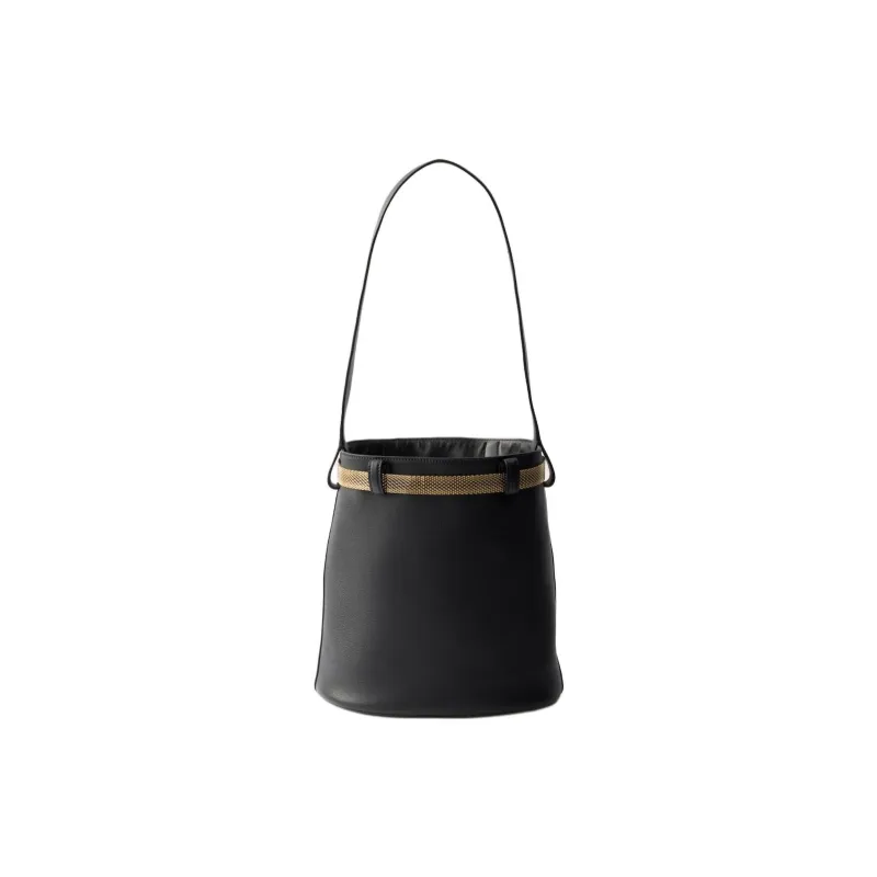 PRADA Cow Leather Shoulder Bag Women's Black-2