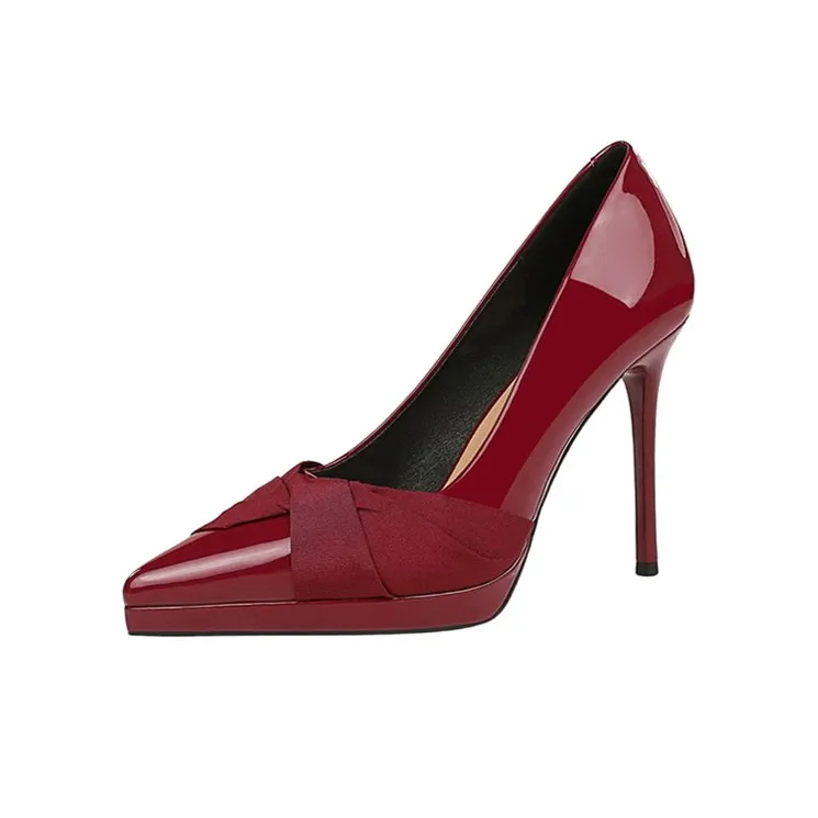 BIGTREE High Heels Women's Burgundy/Black/Nude-8