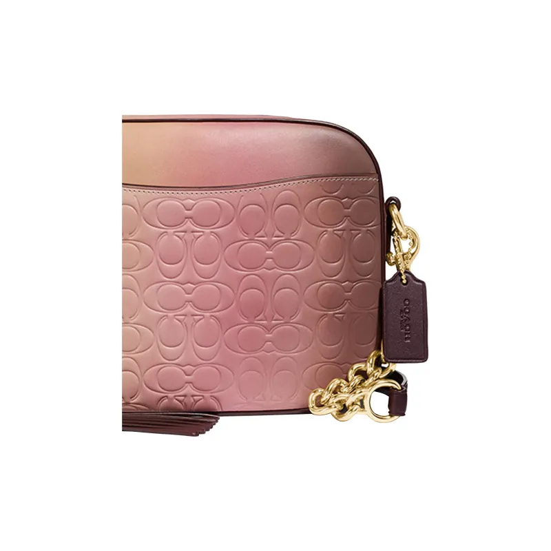 COACH Camera Embossed Calfskin Camera Bag, Crossbody Bag, Shoulder Bag Small Size Women's Yellow & Pink Gradient-4