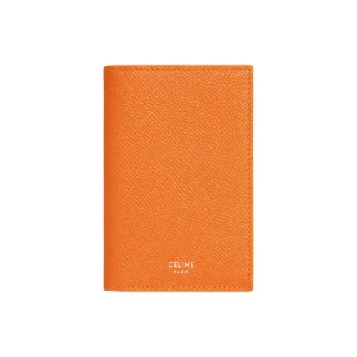 CELINE Calfskin Card Holder Unisex Orange