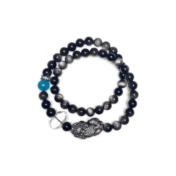 MOUNTAINS AND MANS Obsidian Double Wrap Layering Luxury Good Luck Beaded Bracelet Men's