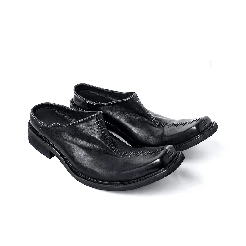 HUANXIANGZHE Composite Sole Abrasion-Resistant Wrap-toe Slippers Unisex Black-4