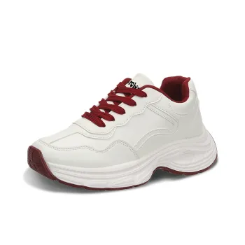 Budding Bear Anti Slip And Wear Resistant Lightweight Height Increasing Low Top Chunky Sneakers Women's White Red