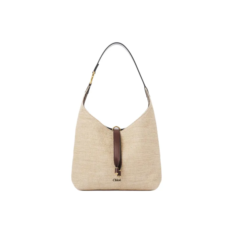 Chloe Marcie Cotton With Polyamide Handbag, Shoulder Bag Trumpets Women's Beige & Dark Brown-0