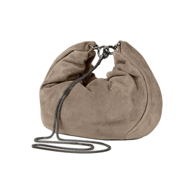 Brunello Cucinelli Suede Shoulder Bag Women's Taupe Gray-1