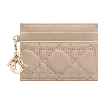 DIOR Lady Dior Lambskin Card Holder Women's Khaki