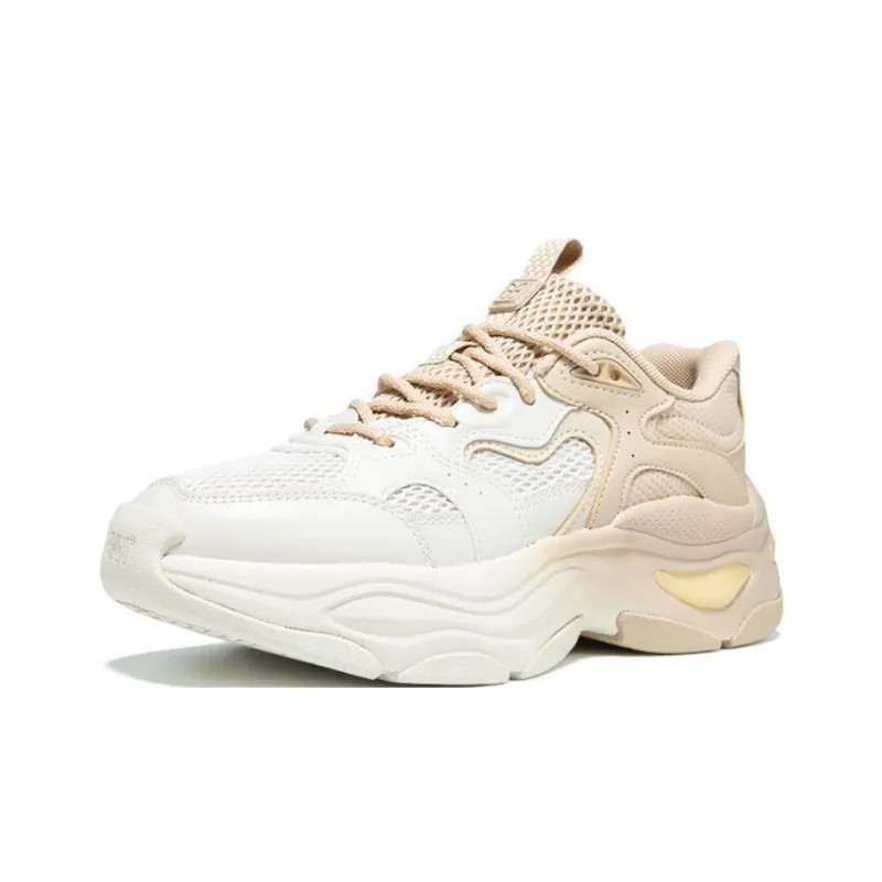 361° Non-slip Wear-resistant Shock Absorption Low-Top Chunky Sneakers Women's White Beige-2