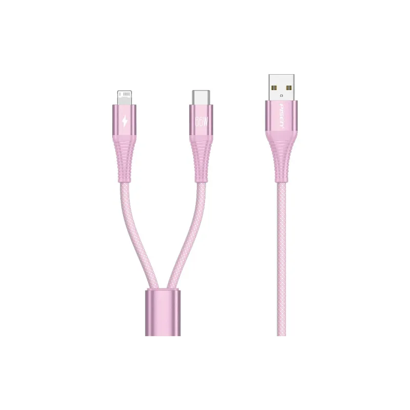PISEN 66W 2 in 1.2m All in One Aluminum Alloy Yarn Charging Cable AP FC27 1200-15