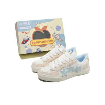 Anime Story Low Top Skateboard Shoes Unisex White Blue