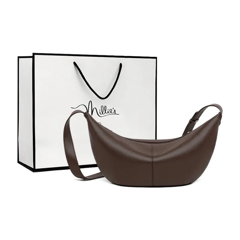 MILLIE'S Cow Leather Armpit Shoulder Dumpling Bag Crossbody Bag Regular Women's Black/Coffee-6