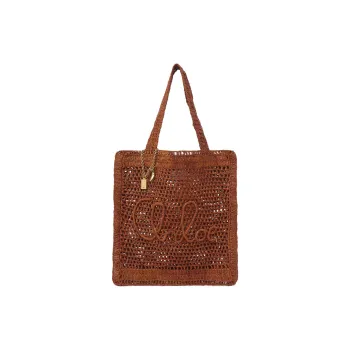Chloe Raffia Tote Bag Shopping Bag Handbag Shoulder Bag Women's Brown