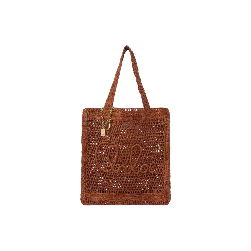 Chloe Raffia Tote Bag Shopping Bag Handbag Shoulder Bag Women's Brown-0