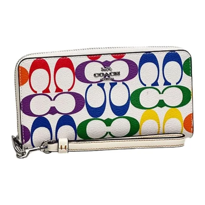 COACH Zip Around Coated Canvas With Smooth Leather Coin Pocket Clutch Wallet Small Size Women's Multicolor-1