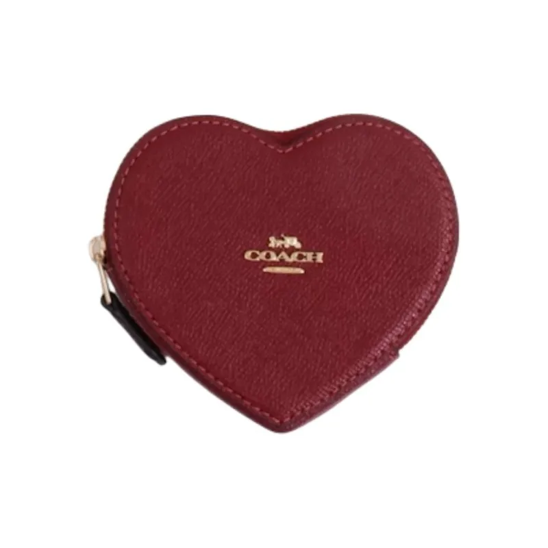 COACH Heart Leather Heart Shaped Bag Coin Purse Mini Women's Red & Khaki-2