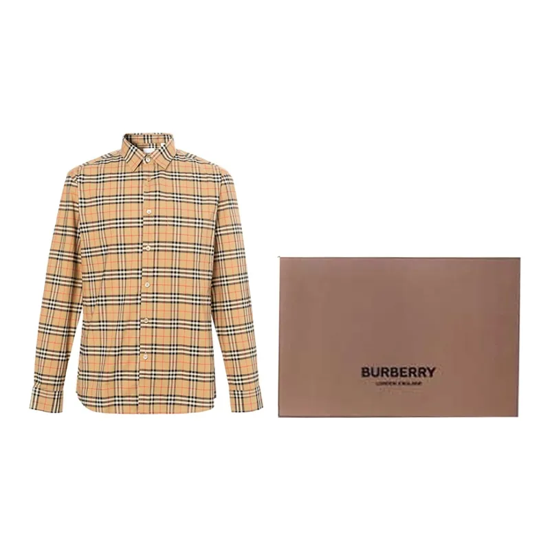 Burberry Men Small Scale Check Shirt Brown-3