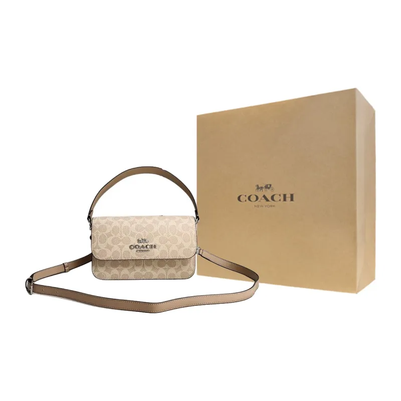 COACH Brynn Artificial Leather Bonded Cow Split Leather Crossbody Handbag Shoulder Bag Medium Size Women's Light Beige-6