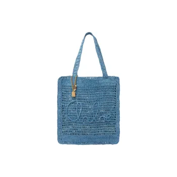 Chloe Raffia Tote Bag Shopping Bag Handbag Shoulder Bag Women's Blue