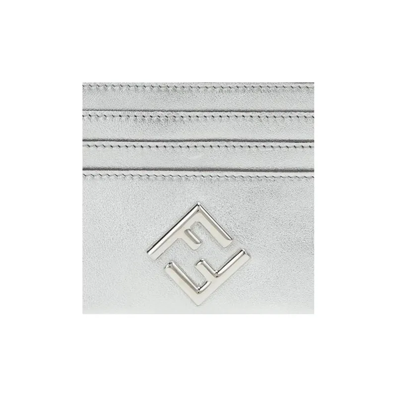 FENDI FF Diamonds Series Calfskin Card Clip Card Holder Women's Silver-3