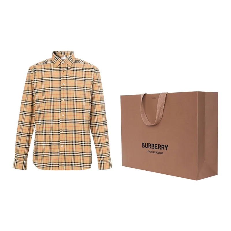 Burberry Men Small Scale Check Shirt Brown-2
