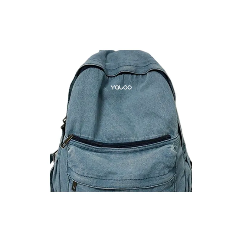 Yalu Polyester With Denim Backpack Laptop Bag Unisex Dark Gray/Light Blue-5