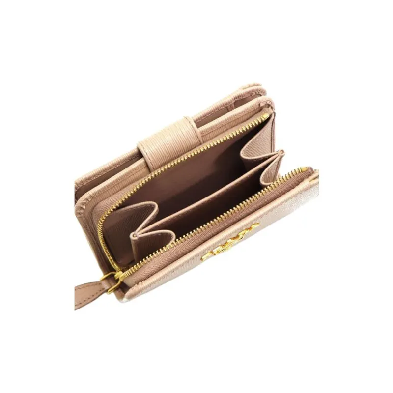 PRADA Saffiano Leather Wallet Women's Pink Beige-6