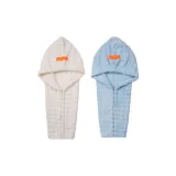 [2 Pack-7A Antibacterial Wide-Tail Hair Drying Caps]Pure White+Powder Blue