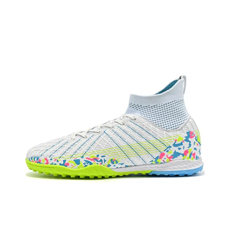 QIUTEXIONG Soccer Shoes Unisex High Top White/Black/Aqua-15