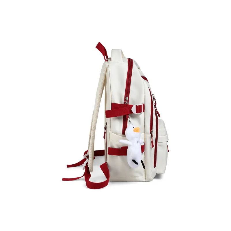 VINEY Fabric Backpack Unisex White & Red/White & Blue-4