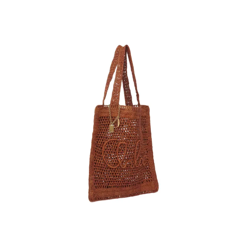 Chloe Raffia Tote Bag Shopping Bag Handbag Shoulder Bag Women's Brown-1