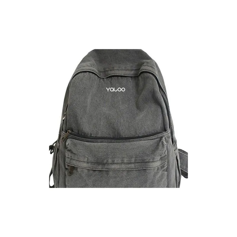 Yalu Polyester With Denim Backpack Laptop Bag Unisex Dark Gray/Light Blue-1