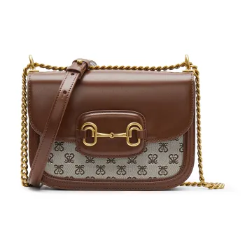Staccato Cow Leather With Fabric Shoulder Bag Medium Size Women's Terracotta Brown