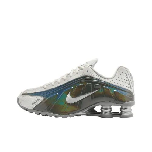 Nike Shox R4 Anti Slip Wear Resistant Low Top Casual Running Shoes Unisex White Gray