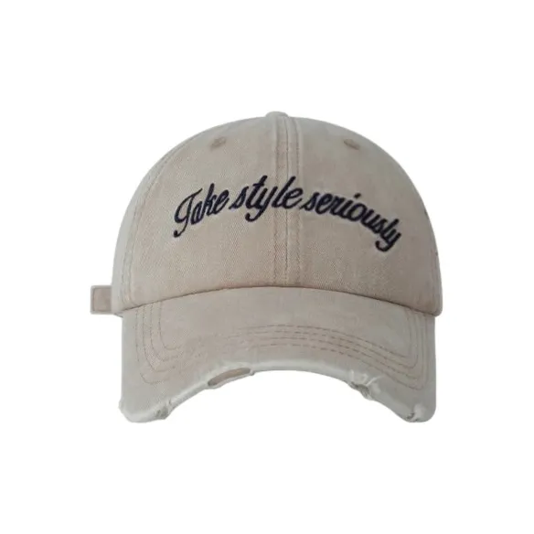 FREE RABBITⅡ Korean Style Vintage Washable Distressed Ripped Denim Baseball Caps Unisex-4