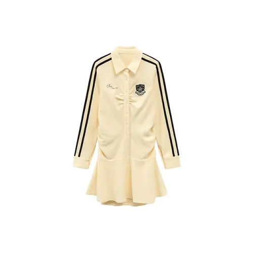 CHUU Long Sleeved Dress Women's White Apricot