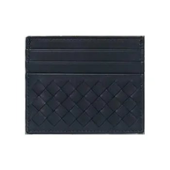 Bottega Veneta Leather Card Holder Unisex Midnight Blue