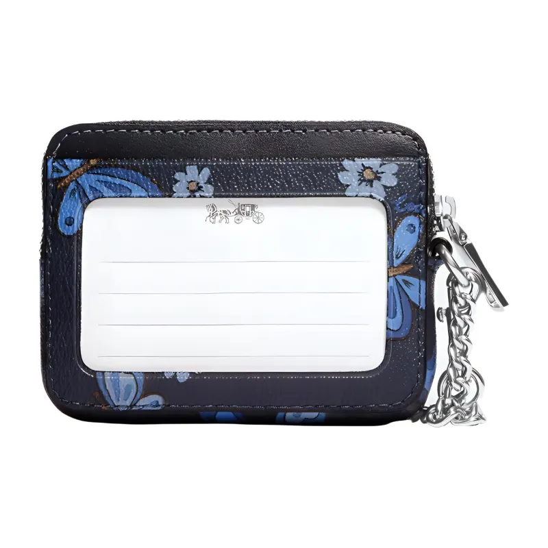 COACH Card Case Canvas With Leather Wallets Card Holders Women's Midnight Marine-1